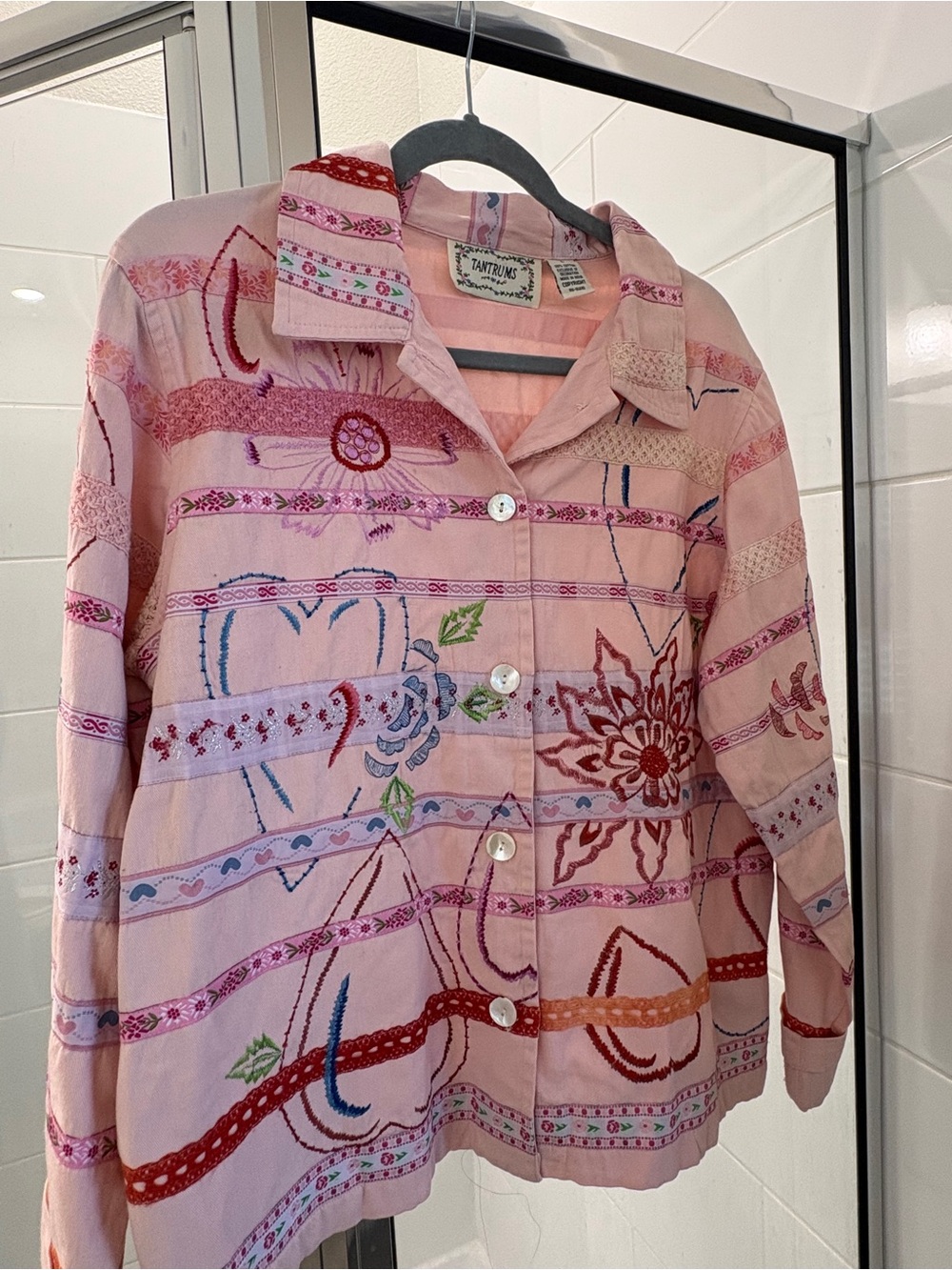 Vintage tantrums 100% cotton jacket Pink Embroidered Button-Up Jacket